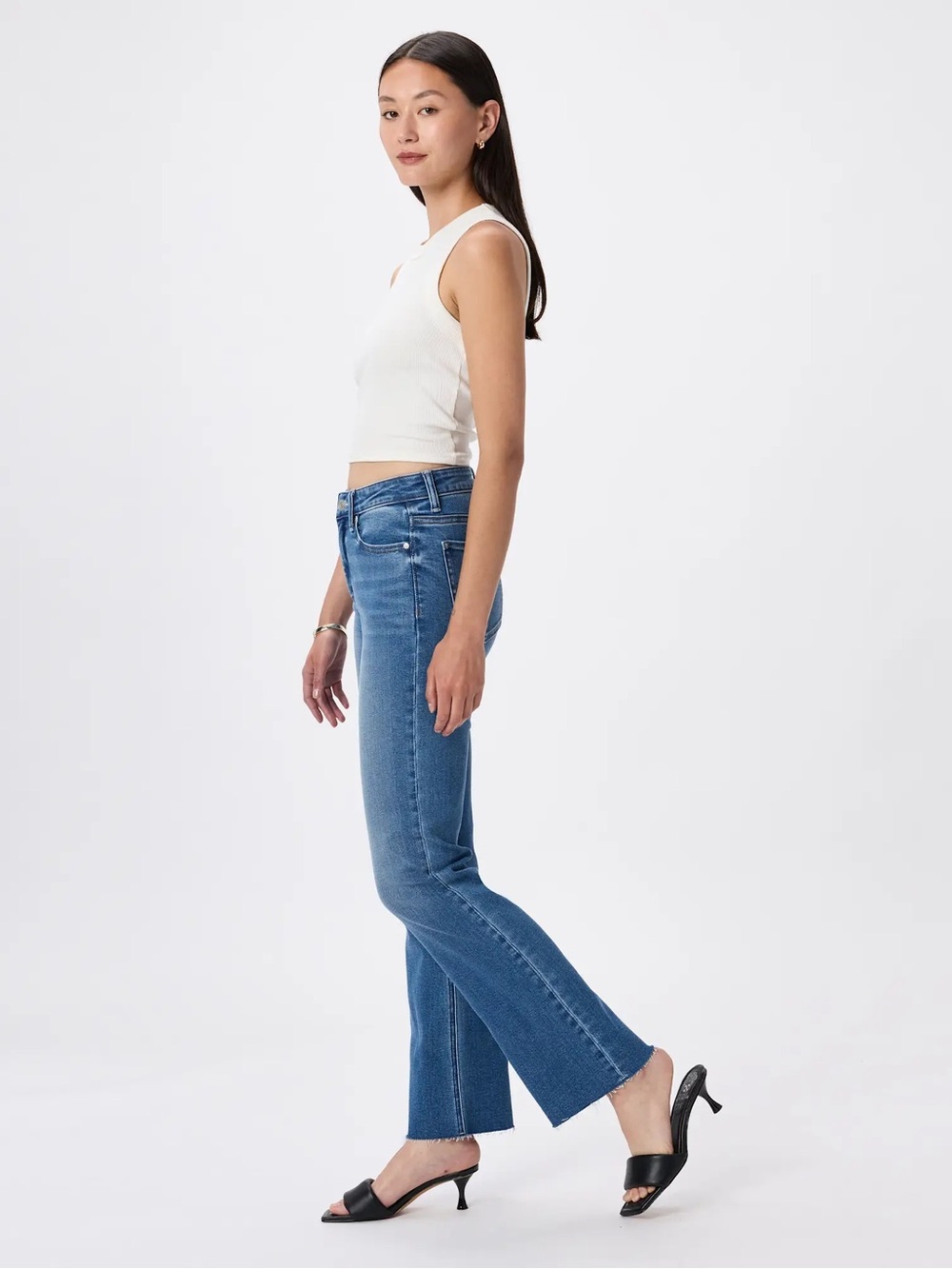 Quince Bella Stretch Straight Jeans Twilight Blue Fray Size 26 - Picture 5 of 15